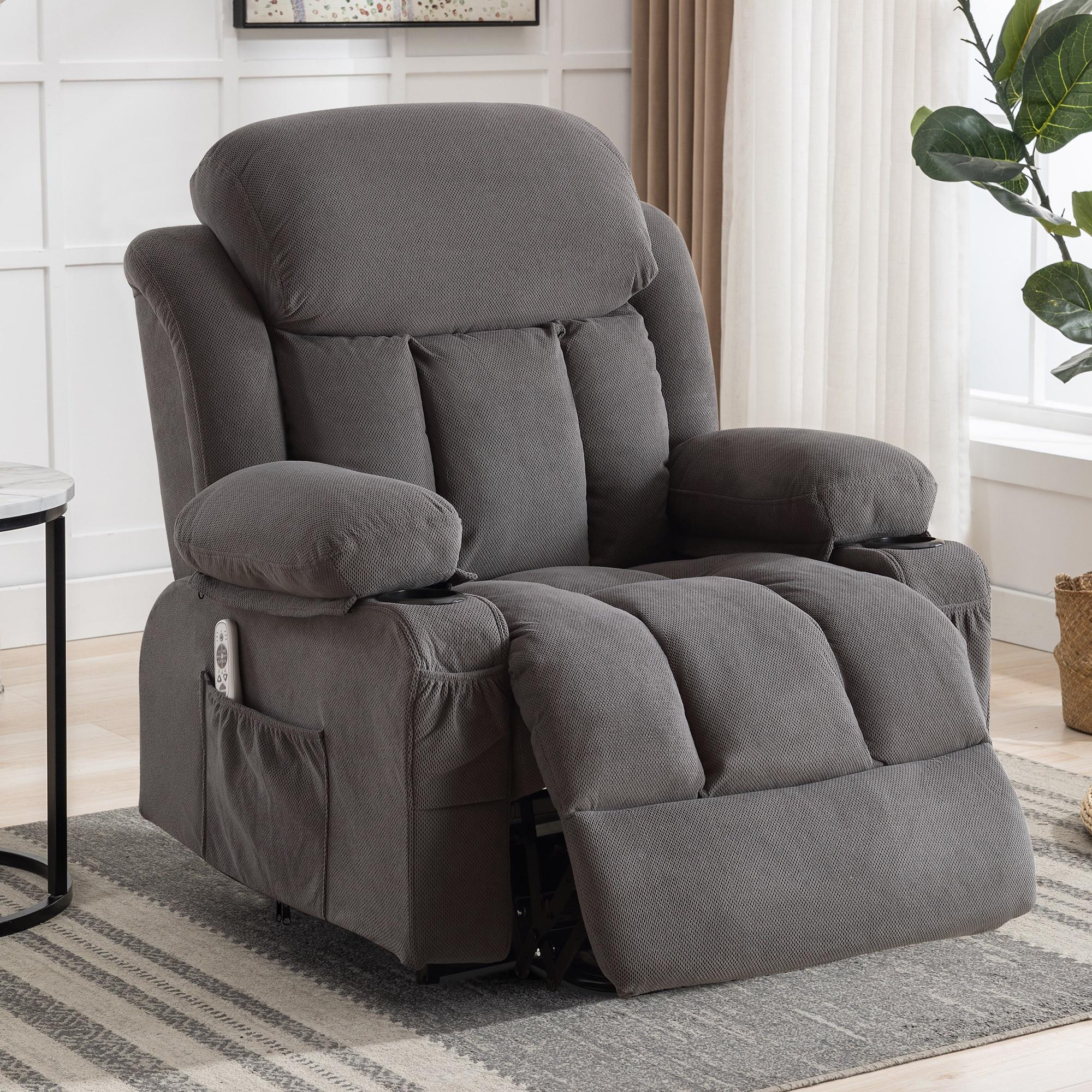 Power Lift Recliner Chairs with Massage and Heat, UHOMEPRO Electric Fabric Recliner Chair for Elderly, Living Room Furniture with USB Charge Port, 2 Cup Holders, and Side Pocket, Gray