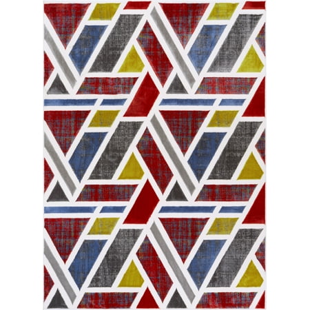 - Spirit Multi Red Blue & Yellow Modern Geometric High-Low Pile Area Rug 8x10 (7'10