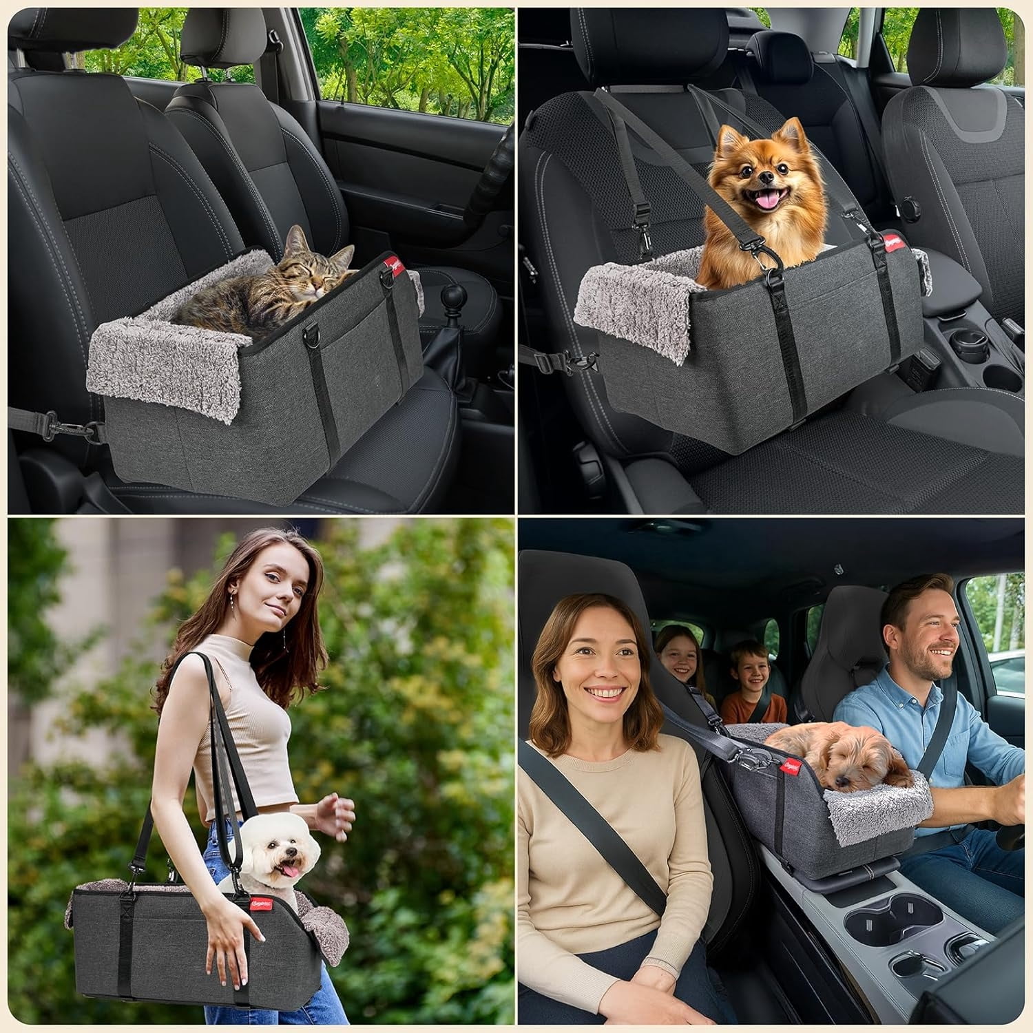 Comfort Pet Car Seat for Small Dogs and Cats in Grey with Safety Features