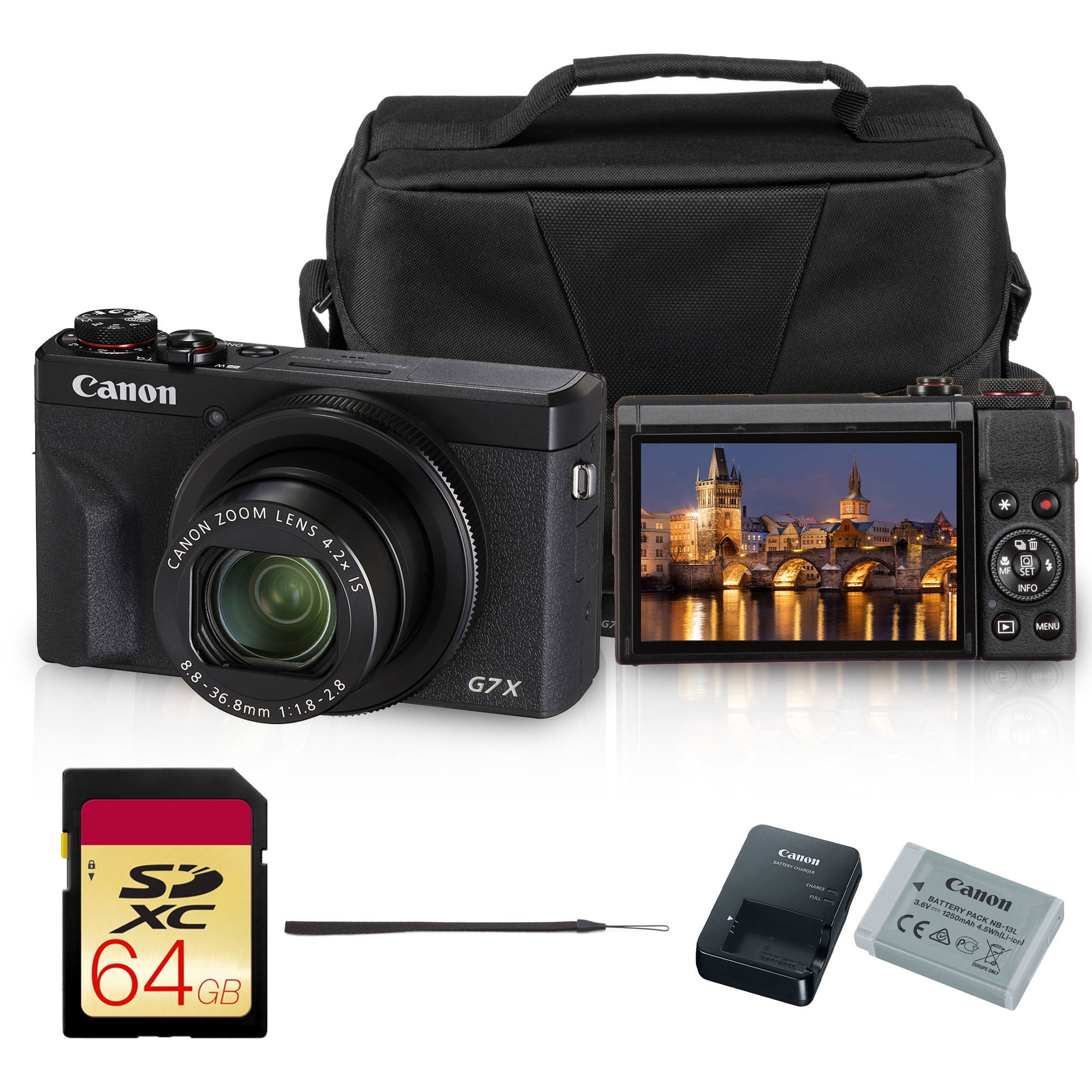 Canon PowerShot G7 X Mark III Digital Camera | 20.1MP, 1-Inch, 4K UHD, Wi-Fi & Bluetooth, 4.2x Optical Zoom | Bundle with 64GB Memory Card, Shoulder
