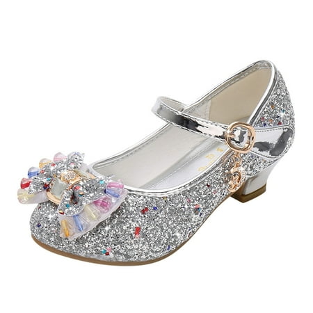 Linfrsh Toddler Princess Shoes  Girl s Bow Mary Jane Dress Shoes Ballet Princess Flats with Rhinestone Strap for Party Wedding School  Toddler/Little Kid/Big Kid Silver 4.5-5 Years