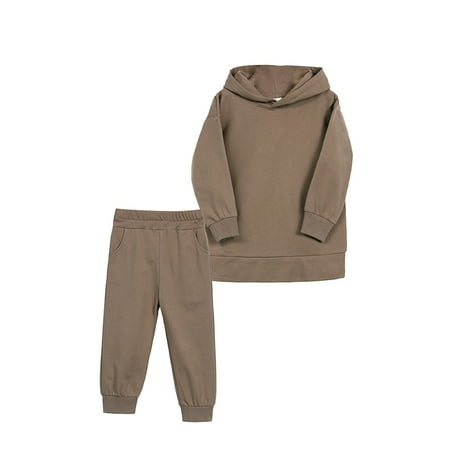 

Toddler Outfits Sets Summer Baby Girls Boys Autumn Winter Solid Cotton Long Sleeve Hooded Hoodie Pants Kids Clothes Suit