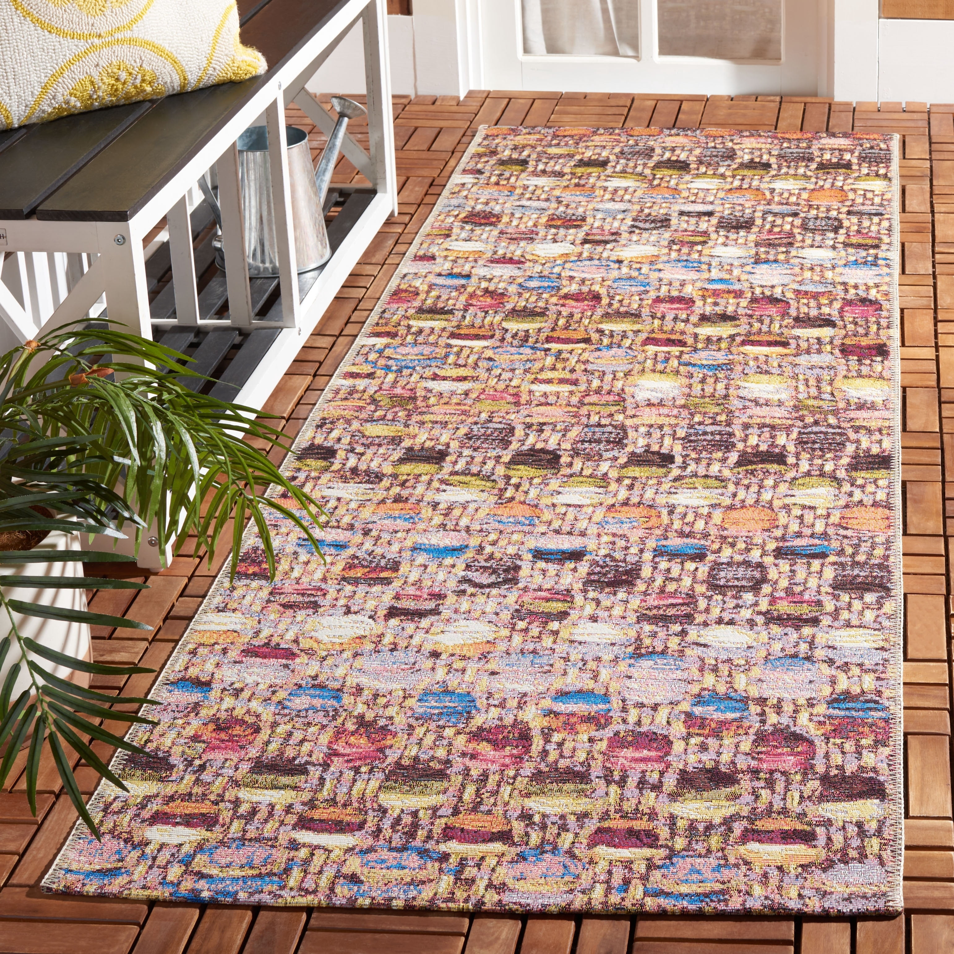 SAFAVIEH Barbados Kentigern Geometric Indoor/Outdoor Area Rug, Purple/Green Rust, 9'10" x 12'5"