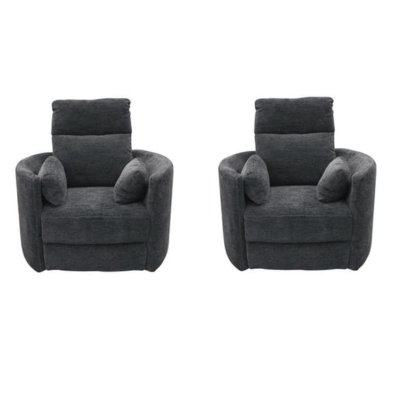 Pemberly Row Set of 2 Polyester Fabric Power Swivel Glider Recliner in Black