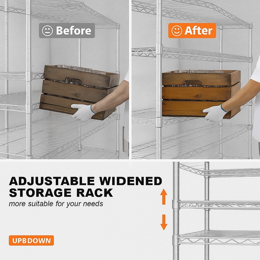 Sailvan 5-Tier Heavy Duty Metal Storage Rack, 60"W x 24"D x 82"H, 2400LBS Capacity Adjustable Wire Shelving Unit with Wheels for Garage Pantry,Silver