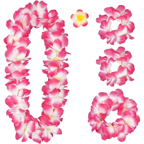 Hawaiian Leis for Luau Party, 5 Pcs Lays Necklace Hawaiian Accessories, Luau Outfits for Women Girls, Flower Leis for Graduation Party Favors Supplies Decorations