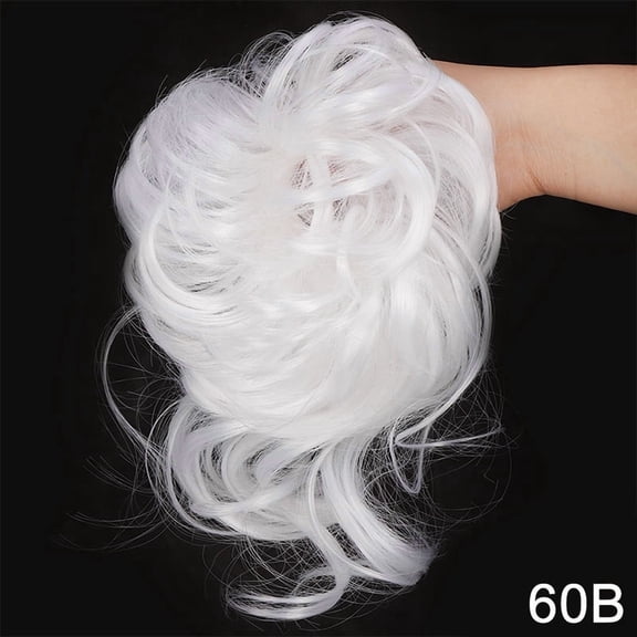 Mictong White Long Hair Tie Wig Loop 1 Piece, 7.87 Inch Curly And Messy Hair Tie, Elastic Headband Hair Patches, Suitable For Short Hair, Quick Wear In Daily Life