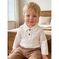 thumbnail image 6 of Cenuakty Toddler Boy Linen Shirt Casual Solid Color 1/3 Button Lapel Long Sleeve Tops with Chest Pocket for Kids Fall Clothes, 6 of 9