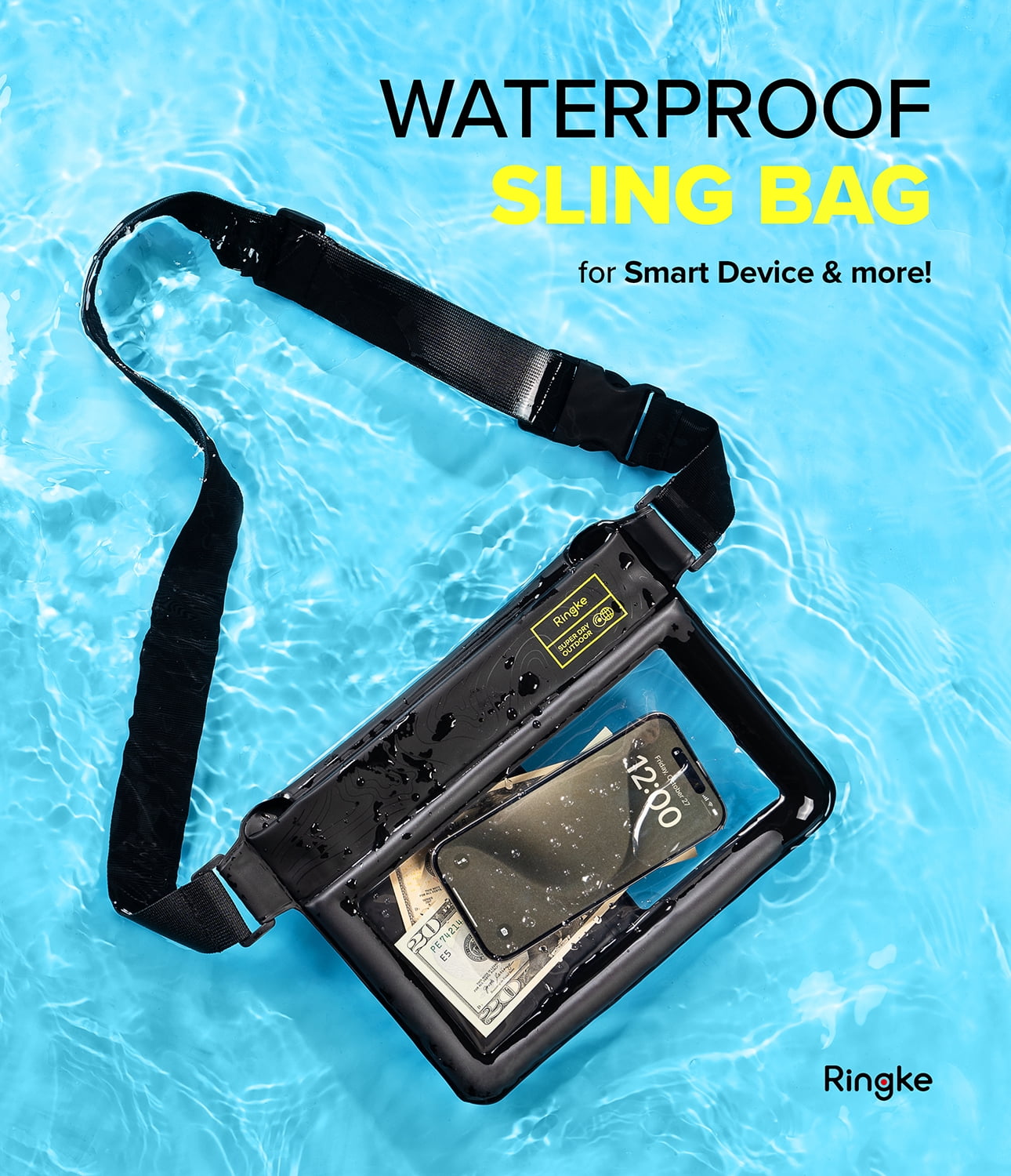 Ringke Waterproof Bag [Sling Bag] Lightweight Waterproof Large Capacity Touch Friendly TPU Sling Bag - Black