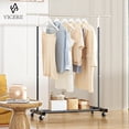 thumbnail image 2 of Perchero VICERII, perchero resistente de 141 cm con ruedas y estante inferior, capacidad de 59 kg para colgar ropa, abrigos, camisas, suéteres, faldas, negro, 2 of 6
