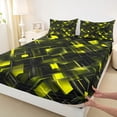 thumbnail image 5 of Manfei Neon Geometric Bed Sheets, Gradient Plaid Fuul Size Sheets, Yellow and Black, Black Reversible 4pcs1 Flat Sheet + 1 Fitted Sheet + 2 Pillowcases, 5 of 6