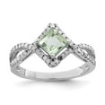 thumbnail image 4 of 925 Sterling Silver Rhodium Green Quartz and Diamond Ring Size 7, 4 of 5