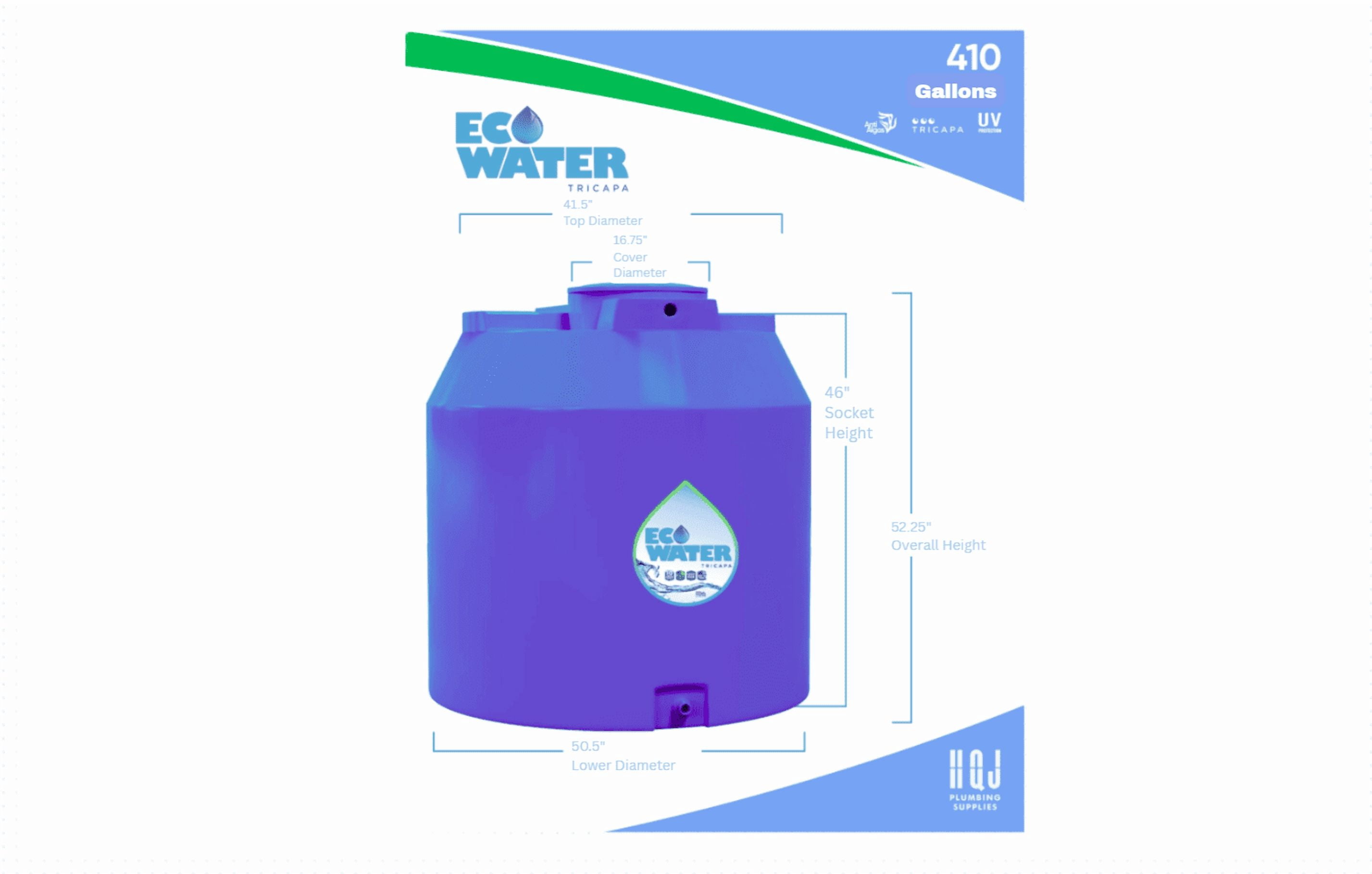 Ecotanke 410 Gal Water Tank, blue Color Weight in 3403 Full.
