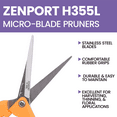 thumbnail image 4 of Zenport H355L Hydroponic Microblade Pruner, Long Blades, 2.75 Inch Stainless Steel Blades, Black/Orange - 3 Pack, 4 of 5