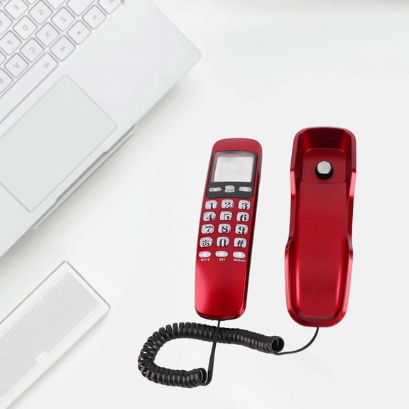 Mini teléfono de pared para casa, oficina, hotel, identificador de llamadas entrantes, pantalla LCD, teléfono fijo rojo