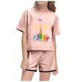 thumbnail image 4 of Baby Girls Outfits Short Sleeve Fashion Prints Trendy Sports T Shirt Tops Shorts Set Kids Clothes Pink 5 Years-6 Years, 4 of 4