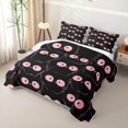 thumbnail image 3 of Manfei Cute Abstract Cat Quilt King, Cartoon Kitten King Coverlet Set, Black Pink, 3-Piece, 1 Bedspread and 2 Pillowcases, 3 of 7