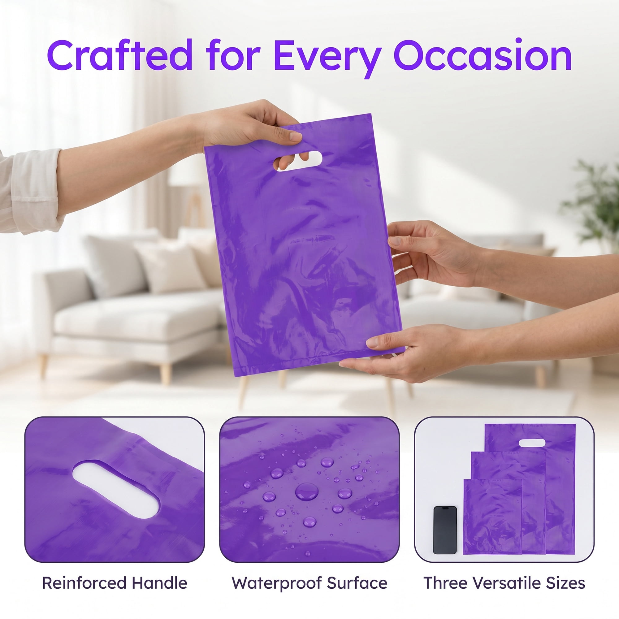Unique Bargains 50Pcs Premium Waterproof Gift Bags Purple 9.8" x 13.8"
