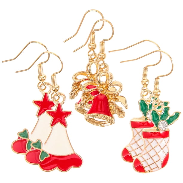 3 pares de pendientes de gota para mujer, pendientes de campana, pendientes de Navidad, pendientes colgantes de Navidad, pendientes de fiesta de Navidad