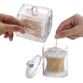 thumbnail image 3 of 2 recipientes para hisopos de baño con tapas de bambú, dispensador de hisopos de algodón de 10/7 oz, tarro organizador de boticario transparente para almacenamiento., 3 of 6