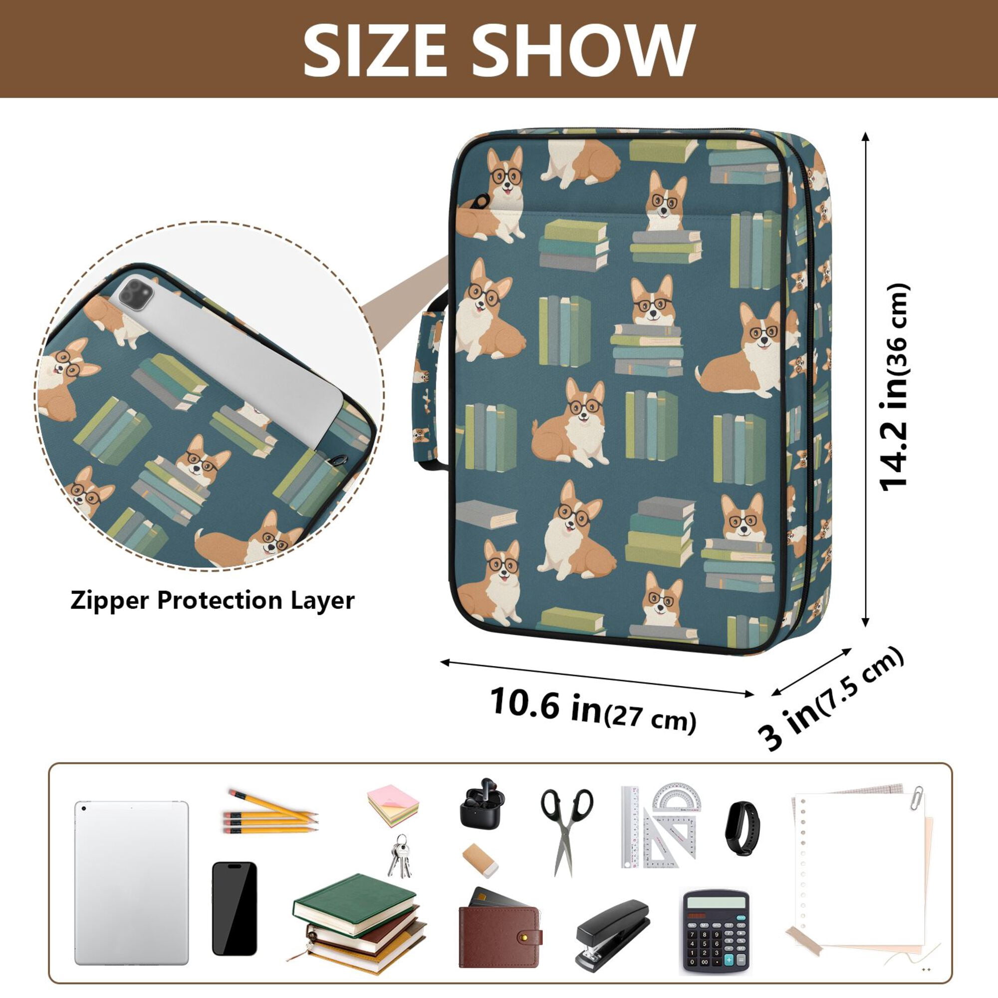 FORMRS Accordion File Folder A4 Size 7-Pocket Expanding Document Organizer Bag with 3 Ring Binder, Blue Cartoon Dog Pattern