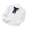 thumbnail image 4 of ZACPNCV Girls Long Sleeve School Shirts Blouse Tops Ruffle Princess Lace Collar Bowknot Button Down Uniform Dress Shirts Navy 6-8 Years, 4 of 5