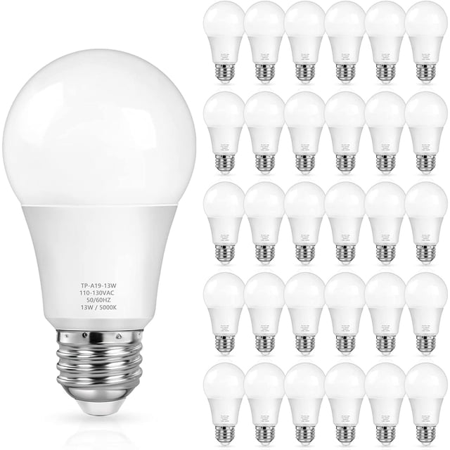 MAXvolador Bombillas LED A19, equivalente a 100 W, luz blanca diurna 5000 K, 1500 lúmenes, base estándar E26, no regulable, bombillas LED blancas brillantes de 13 W para dormitorio, sala de estar, hog