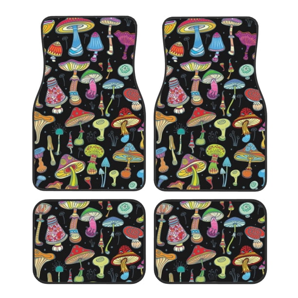 Fotbe Bright Mushrooms Juego de 4 Tapetes para Auto con Estampado – Alfombrillas de Goma Reforzada, Diseño Antideslizante, Protección para Todo el Año – Vehículos, Autos, Camionetas y SUVs
