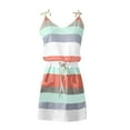 thumbnail image 5 of Cyber&Monday Deals Beach Dresses for Women Casual Summer, Women V Neck Sleeveless Midi Dress Lace-Up Waist Drawstring Casual Dress Spaghetti Strap Striped Splicing Sling Dress, 5 of 6