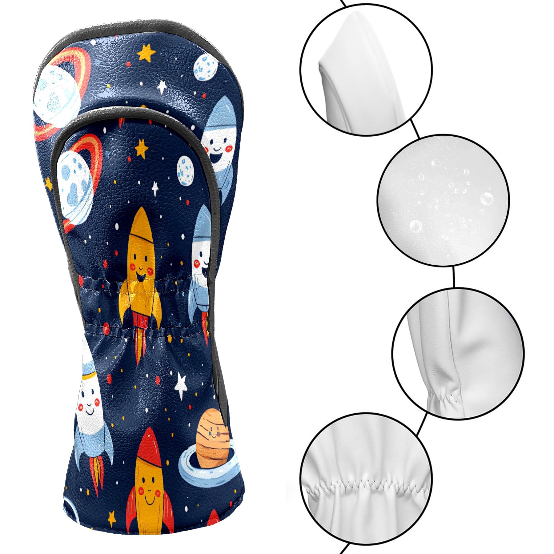 Golf Club Covers, DarkBlue RocketPlanet Premium PU Leather Driver Hybrid Putter Head Covers with Velvet Lining, Waterproof Golf Gifts for Men Women