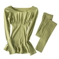 thumbnail image 2 of Puntoco Women Clearance Women's Autumn and Winter Warm Thin Skinny Self Heating Warm Clothing Seamless Round Neck Shaping Underwear Set Green 4(One Size), 2 of 3