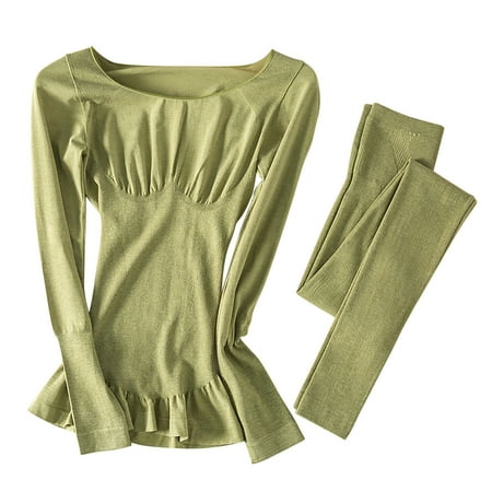 

vegetabk Women s Thermal Underwear Seamless Round Neck Shaping Set Winter Women Long Underwear Suits