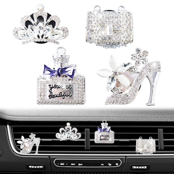 Rislobx 4 clips decorativos para rejilla del auto con brillo y cristales