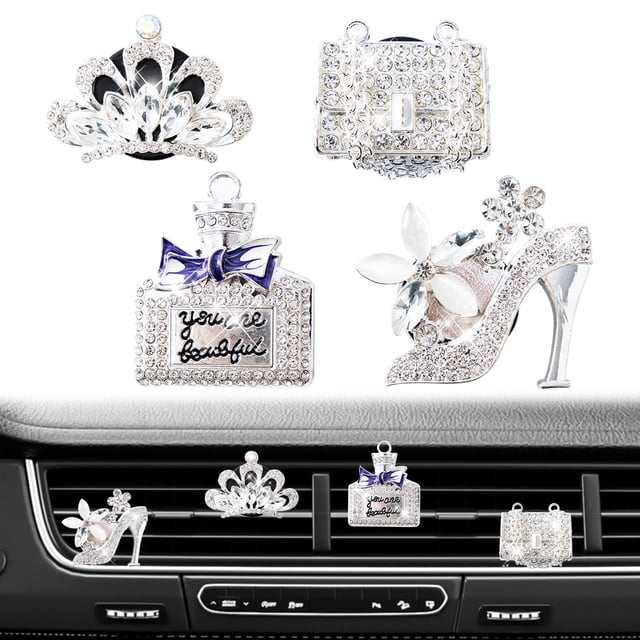 Rislobx 4 clips decorativos para rejilla del auto con brillo y cristales