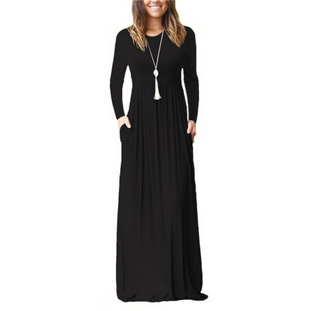 - Women Ladies Casual Long Sleeve Plain Party Long Kaftan Boho Bohemia Maxi Dress