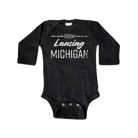

Inktastic From Lansing Michigan in White Distressed Text Gift Baby Boy or Baby Girl Long Sleeve Bodysuit