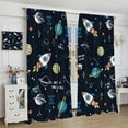 thumbnail image 6 of Cartoon Outer Space Curtains, Cute Galaxy Universe Cosmos Rocket Star Moon Space Graffiti Print Window Treatments for Kids Boys Girls Bedroom Living Room, 84" W X 84" L, 6 of 6
