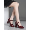 thumbnail image 6 of Women High Heel Shoes Waterproof Platform  One-Word Buckle Thick-Heeled Single Shoes  Ultra-High-Heeled Fashion Patent Leather Women Shoes, 6 of 7