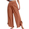 thumbnail image 2 of Tittly Wide Leg Pants Woman Baggy Pants Linen Pants Women 2025 Women's Linen Summer Solid Color Palazzo Pants Flowy Wide Leg Beach Pants With Pockets Comfy Pants Women Sweatpants Women Coffee L, 2 of 5