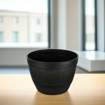 Clispeed Retro Black Plastic Flower Pot with Imitation Wood Design for Balcony
