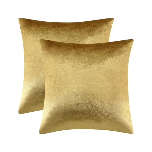Gold Velvet Decorative Throw Pillow Covers,18x18 Pillow Covers for Couch Sofa Bed 2 Pack Soft Cushion Covers