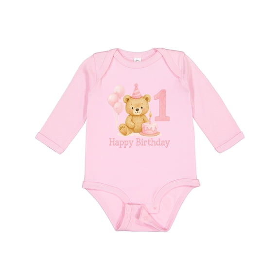 Inktastic Cute Teddy Bear 1st Birthday Party Boys or Girls Long Sleeve Baby Bodysuit