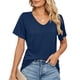 thumbnail image 1 of Camisa casual sencilla azul marino para mujer para uso diario y compras, talla M, camiseta de manga corta con cuello en V, 1 of 6