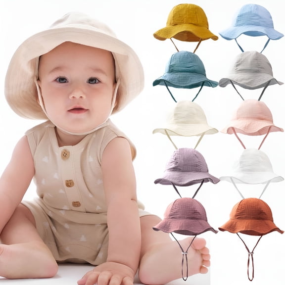 TELOLY Baby Sun Hat Toddler Cap Beach Hats with UPF 50 Protective Sunscreen Newborn Bucket Hat for Boys Girls 3-12M