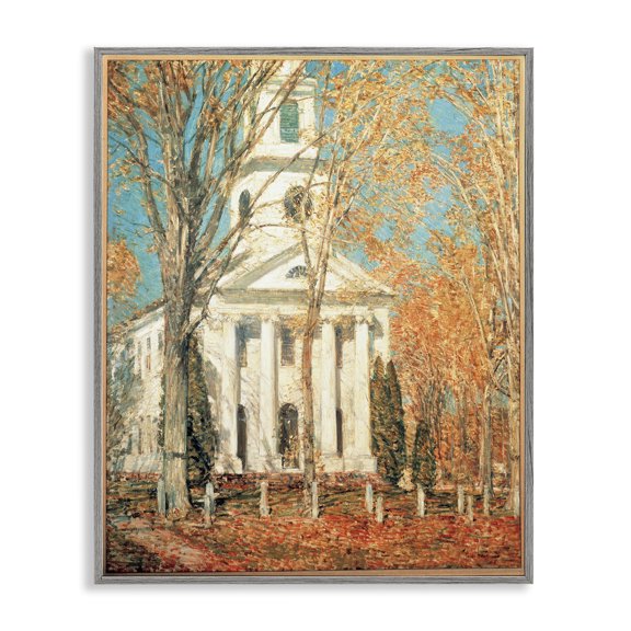 Stupell Industries Classic Church At Old Lyme Buildings & Architecture Painting Gray Framed Art Print Wall Art, 24 x 30