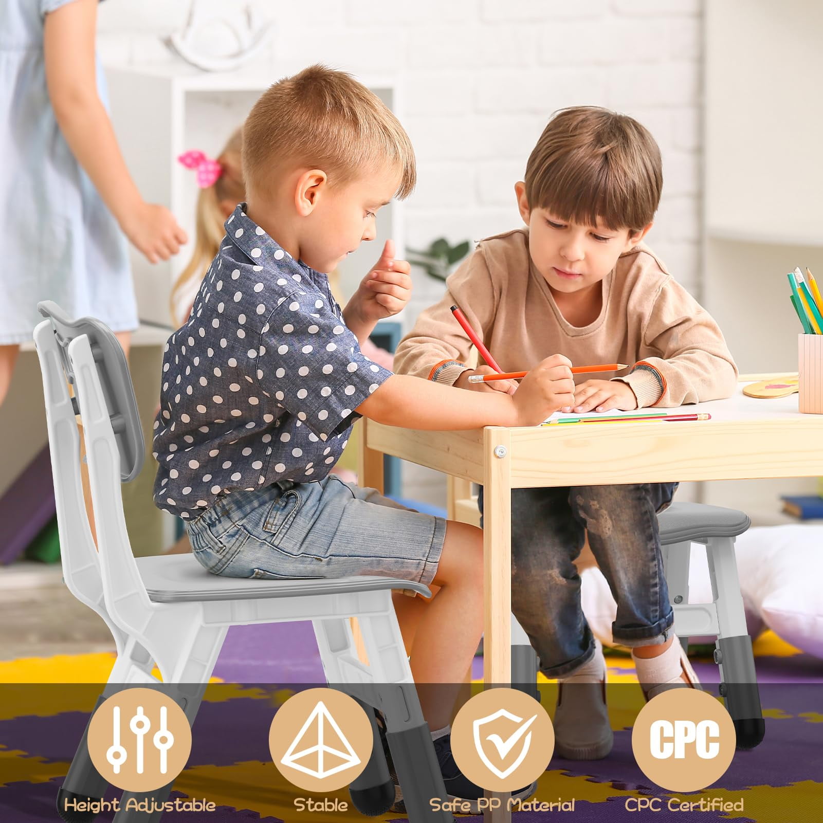TROPOW Kids Chair, 3 Level Height Adjustable Kid Chair, Plastic Toddler Chairs for Children Boys Girls Age 2-6, Suitable for Home Family Classroom Nursery Indoor Use (2 Pack, Drak Gray)