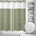 thumbnail image 2 of No Hook Shower Curtain, Sage Green Striped Shower Curtains for Bathroom with See Through Top Window, Rustic Vertical Stripes Linen Texture Waterproof & Washable Bath Curtain 66"x72", 2 of 6