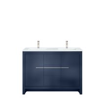 Lafarre 48 in W Navy Blue Double Bath Vanity, White Quartz Top & Brushed Nickel Faucet Set