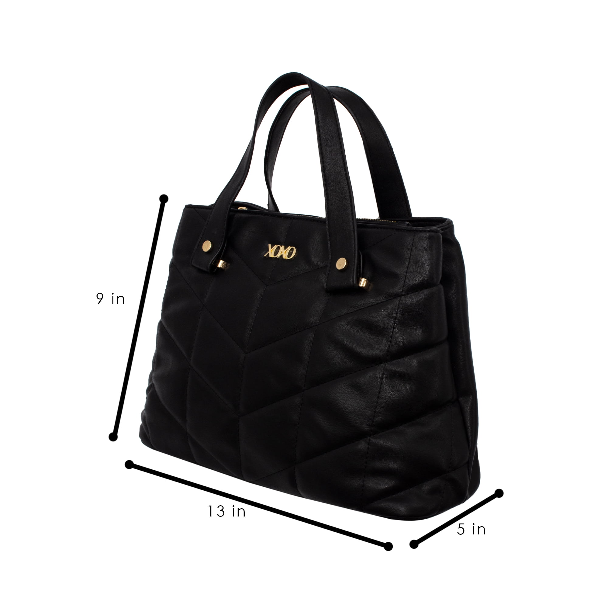XOXO Women’s Black Chevron Vegan Leather Quilted Everyday Satchel Bag withAdjustable Strap