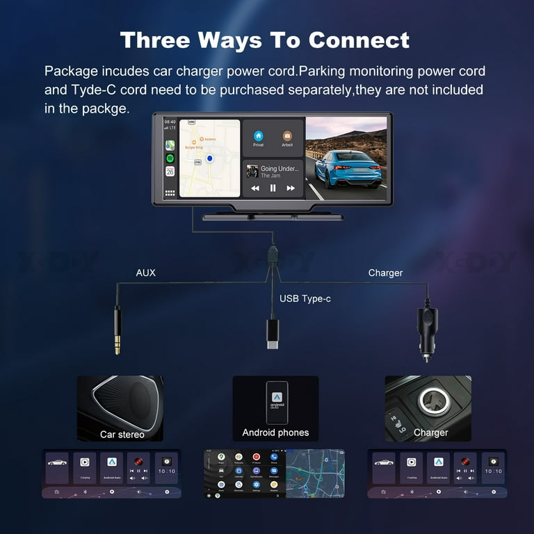 XGODY 4K IPS Screen 10.26 Car Dash Cam Portable Wireless Carplay Car  Stereo with Bluetooth - Split Screen,Voice Command,Android Auto Car Radio